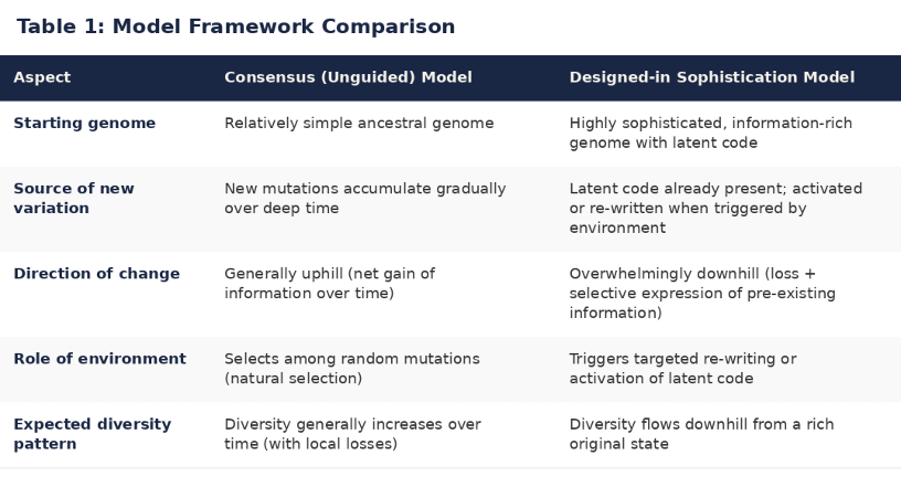Table 1: Model Framework Comparison